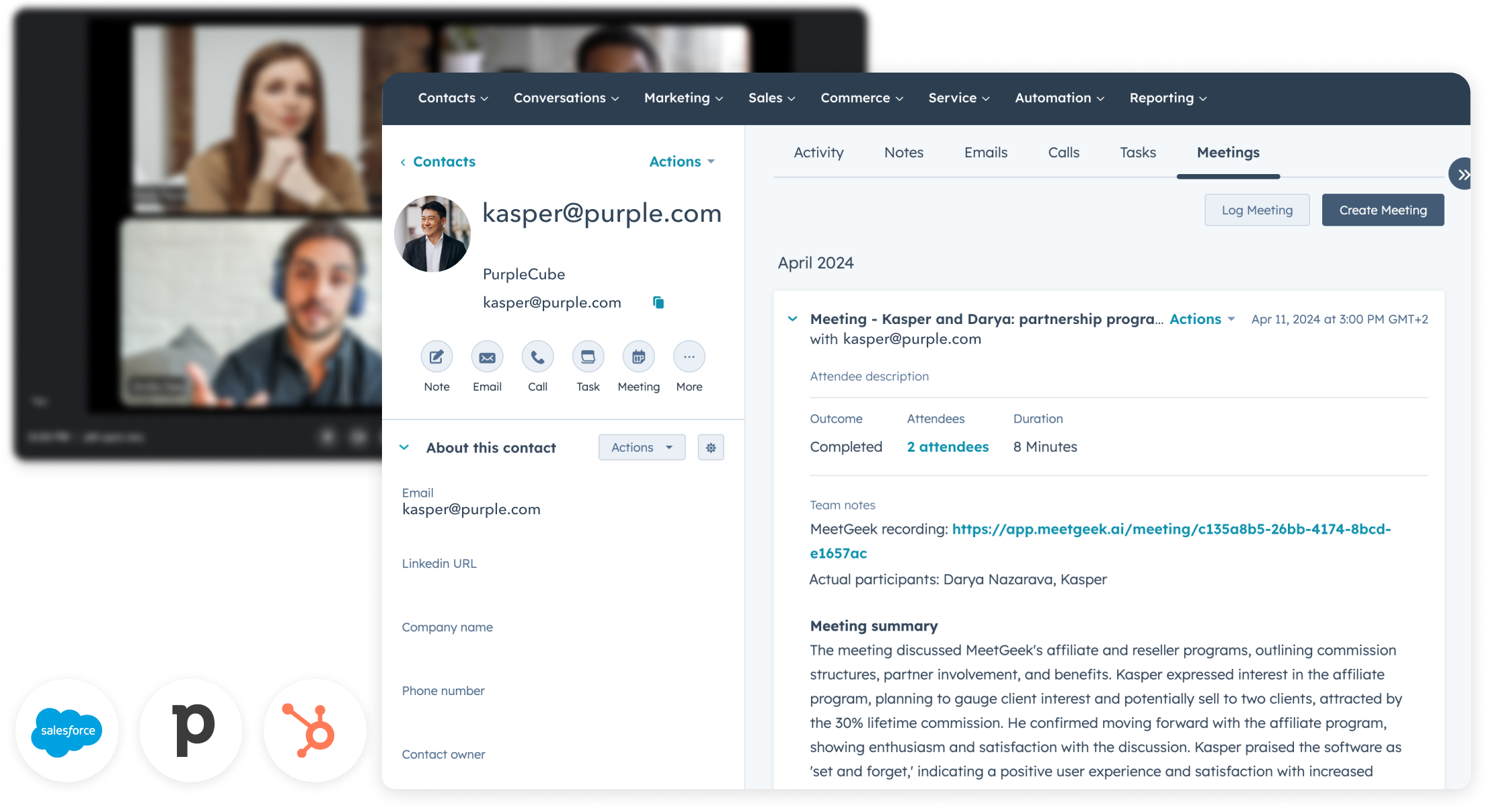 meetgeek meeting notes integrated with hubspot crm