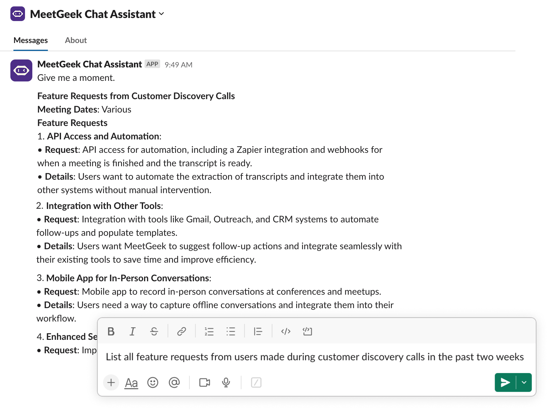feature requests from  interviews