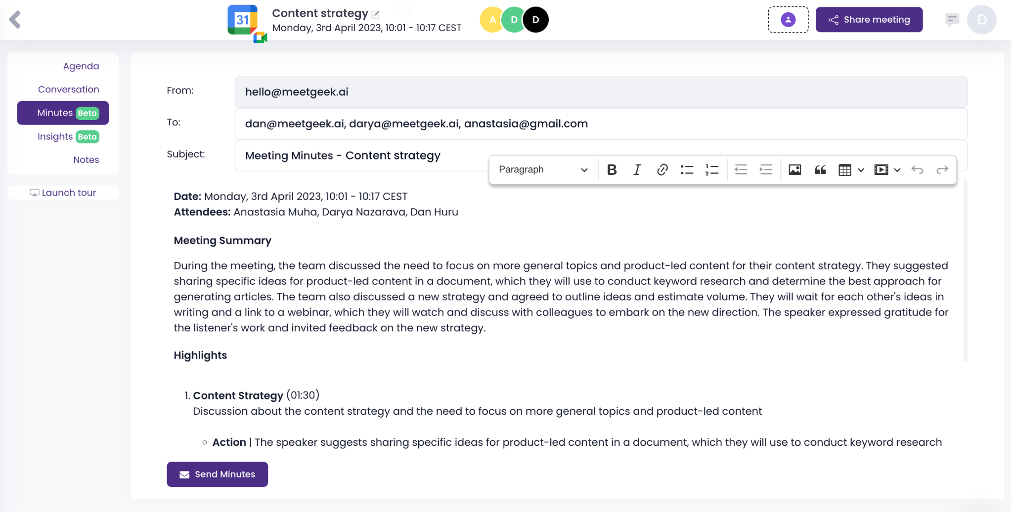 EmeetGeek meeting minutes