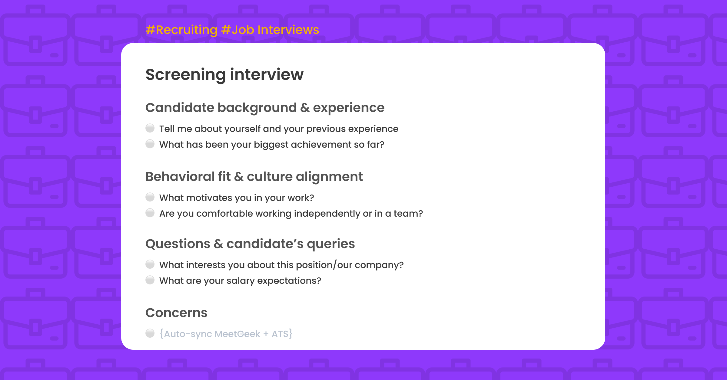 screening interview template