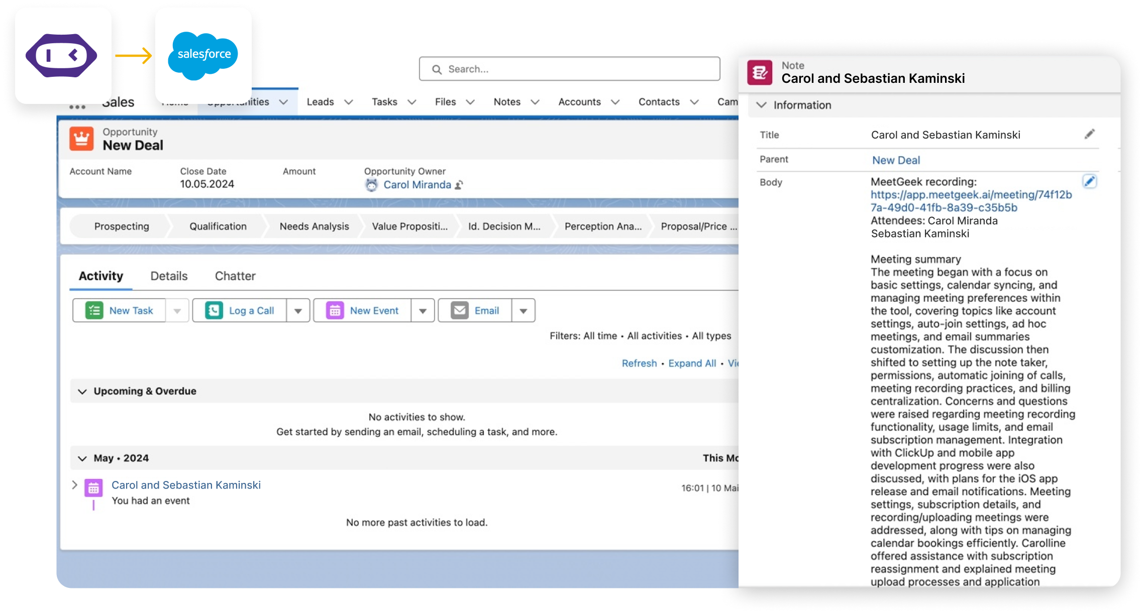 meeting notes that appear in salesforce opportunities tab