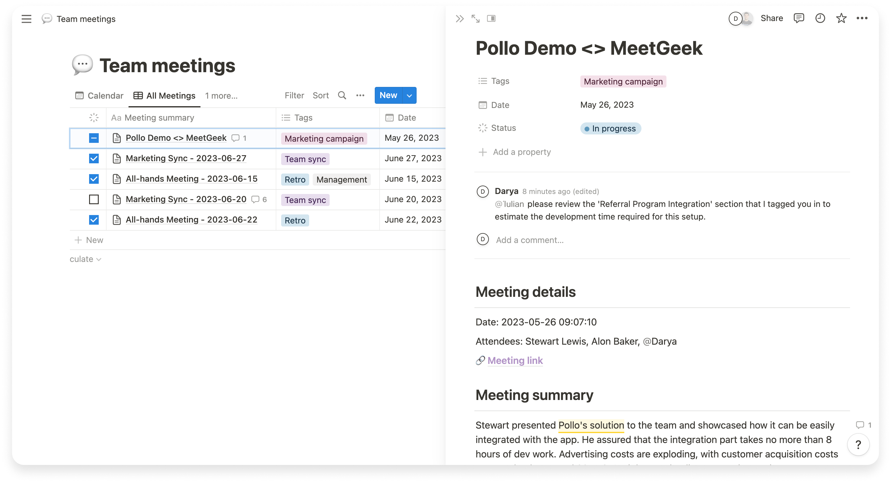 send meeting notes to Notion